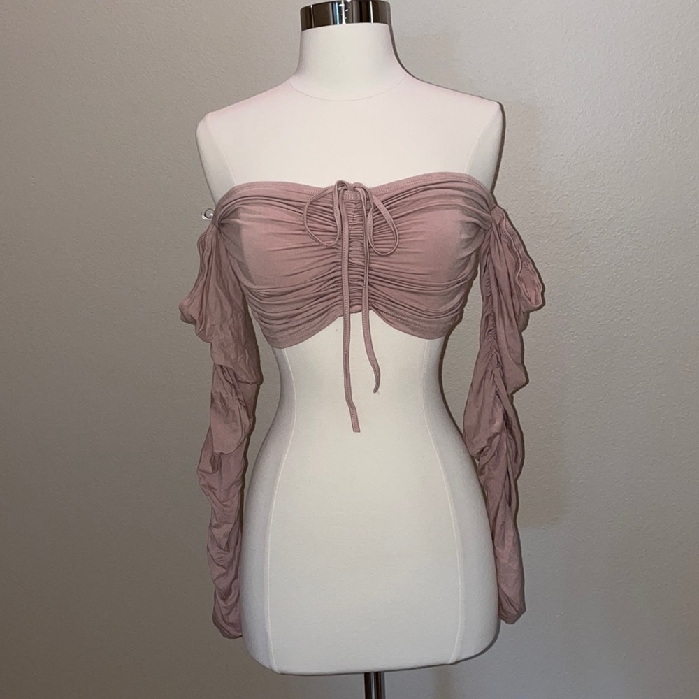 Dusty pink crop top with scrunch long sleeves